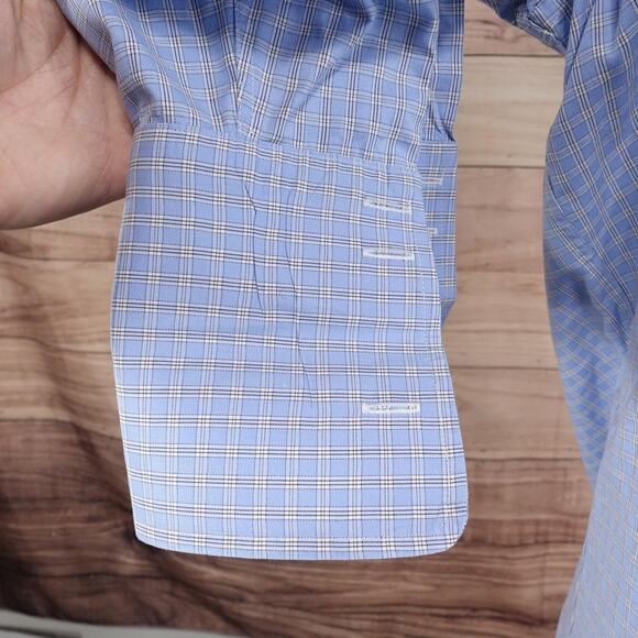 David Donahue Shirt Mens 16 32/33 Blue Check Dress Button Front French Cuff - Picture 4 of 9